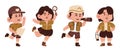 Children with adventure uniform . Hand drawn style . Set of cute cartoon characters . White isolate background . Vector Royalty Free Stock Photo