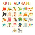 Children alphabet with cute cartoon animals and other funny elem Royalty Free Stock Photo