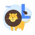 Children`s Alphabet Icon Cartoon Lion Letter L