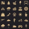 Children amusement park icons set, simple style