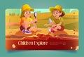 Children archaeology explore cartoon landing page