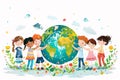 Children around large planet earth globe Royalty Free Stock Photo