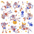 Children Astronaut Characters Floating in Spacesuit Vector Set