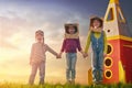 Children in astronauts costumes Royalty Free Stock Photo