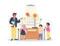 Children in astronomical museum or planetarium, vector illustration isolated.