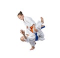 Children athletes train judo throws Royalty Free Stock Photo