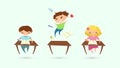 Children attention deficit hyperactivity disorder problem. Vector illustration of classroom. Children studying. Flat boys and Royalty Free Stock Photo