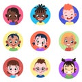 Children avatar. Faces childhood cute kids boys girls avatars head child profile portrait character web user Royalty Free Stock Photo