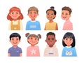 Children avatars set. Portraits of kids. Cheerful and cute boys and girls of different skin colors and ethnicities Royalty Free Stock Photo
