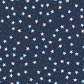 Seamless pattern with stars on dark blue background.