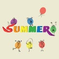 Children, balloon and word SUMMER..