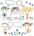 Children with banners and flowers invector Royalty Free Stock Photo