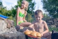 Children at a barbecue in a sunny day of summer Royalty Free Stock Photo