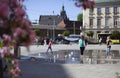 Children bathe in a fountain in the old town square