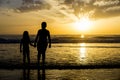 Children bathing on the beach at dusk Royalty Free Stock Photo