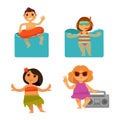 Children bathing vector icons of baby holiday relax