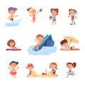 Children on beach. Kids resort, child swim in water. Isolated girl boys sunbathing, playing and relax. Summer vacation Royalty Free Stock Photo