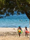 Children at the beach in the Peloponese in greece Royalty Free Stock Photo