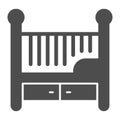 Children bed solid icon, Furniture concept, Baby crib sign on white background, Baby cradle icon in glyph style for