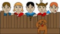 Children behind the fence with dog