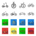 Children bicycle, a double tandem and other types.Different bicycles set collection icons in black,flet style vector Royalty Free Stock Photo