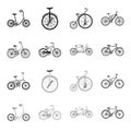 Children bicycle, a double tandem and other types.Different bicycles set collection icons in black,monochrome style Royalty Free Stock Photo