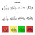 Children bicycle, a double tandem and other types.Different bicycles set collection icons in flat,outline,monochrome Royalty Free Stock Photo