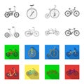 Children bicycle, a double tandem and other types.Different bicycles set collection icons in monochrome,flat style Royalty Free Stock Photo