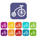 Children bicycle icons set Royalty Free Stock Photo