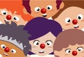 Children with big red nose standing together