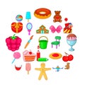 Children birthday icons set, cartoon style Royalty Free Stock Photo