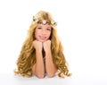 Children blond girl with spring flowers crown Royalty Free Stock Photo