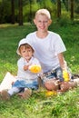 Children blow bubbles Royalty Free Stock Photo