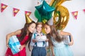 Children blowing birthday candles. Children birthday party Royalty Free Stock Photo