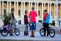 Children on BMX bikes and skates