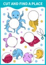 Children board game for preschoolers and primary school students.Page for kids educational book.Underwater life and