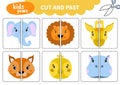 Children board game for preschoolers and primary school students worksheets.Page for kids educational book.Cute head