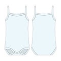 Children bodysuit. Baby sleeveless tank top body technical sketch. Light blue color. Infant underwear outline