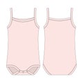 Children bodysuit. Baby sleeveless tank top body technical sketch. Light pink color