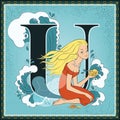 Children book cartoon fairytale alphabet. Letter U. Undine by Friedrich de la Motte Fouque