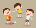 Bully children boy the bad habit to friend with a drink falling onto the floor