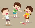 Bully children boy the bad habit to friend with a drink falling onto the floor Royalty Free Stock Photo