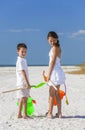 Children, Boy Girl Brother and Sister Playing on Beach