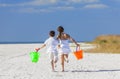 Children, Boy Girl Brother Sister Running Playing on Beach