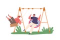 Children Boy And Girl Characters Joyfully Swinging On Swings, Laughing, And Experiencing Exhilarating Feeling Of Freedom