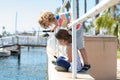 Children boy and girl fishing with fishing rod. Summer children lifestyle. Kids fishing on weekend. Two young cute Royalty Free Stock Photo