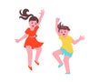 Children boy and girl jumping and laughing