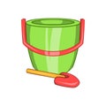 Children bucket with shovel icon, cartoon style Royalty Free Stock Photo