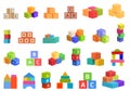 Children building blocks icons set cartoon . Wooden toy Royalty Free Stock Photo