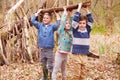 Children Building Camp In Forest Together